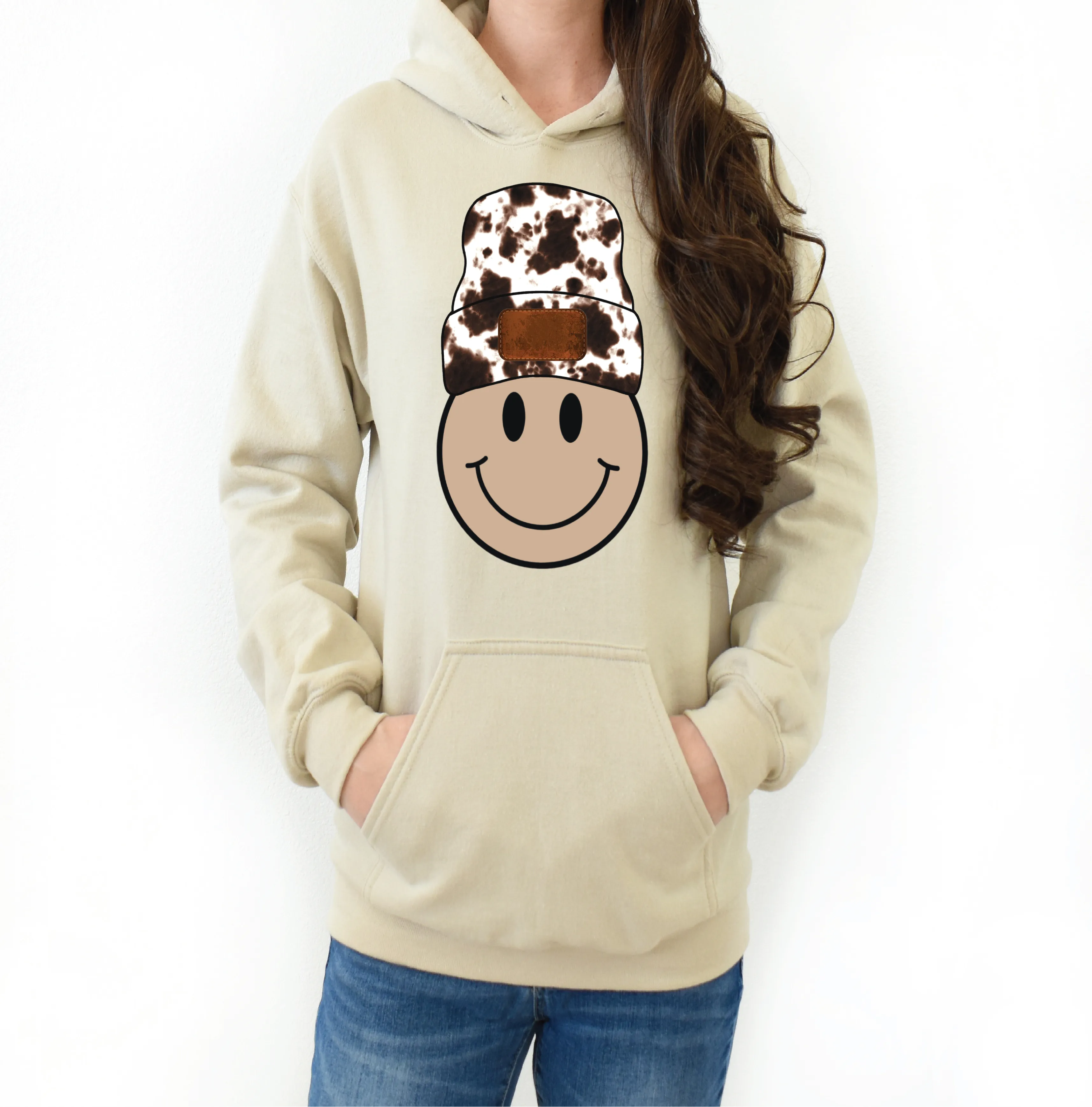 1283 Cow Print Smiley with Blank Beanie DTF/Sublimation Transfer