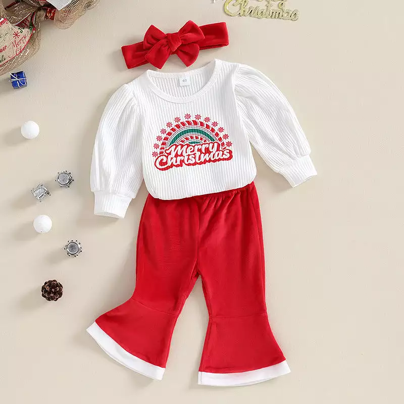 2 Pieces Set Baby Girls Christmas Letters Rompers And Solid Color Pants Wholesale 23101537