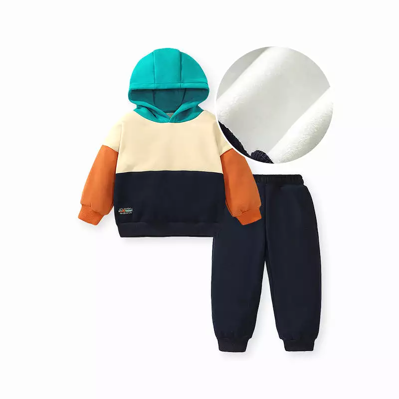 2 Pieces Set Baby Kid Boys Color-blocking Hoodies Sweatshirts And Solid Color Pants Wholesale 231130273