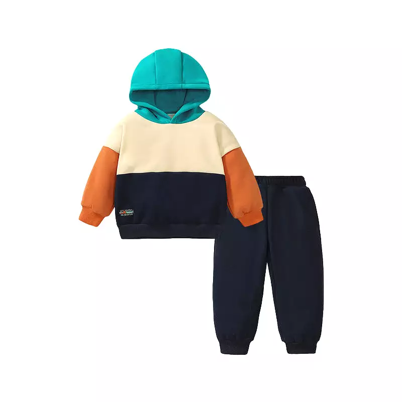 2 Pieces Set Baby Kid Boys Color-blocking Hoodies Sweatshirts And Solid Color Pants Wholesale 231130273