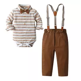 2 Pieces Set Baby Kid Boys Striped Rompers And Solid Color Pants Wholesale 23082867