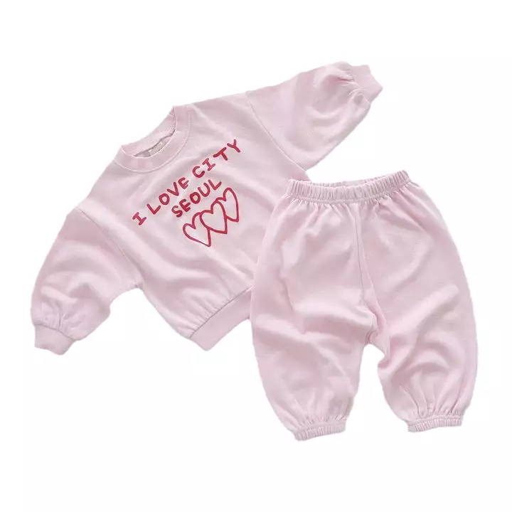 2 Pieces Set Baby Kid Girls Boys Letters Love heart Tops And Solid Color Pants Wholesale 23113096