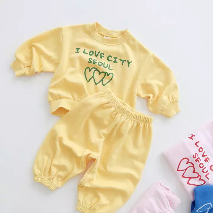 2 Pieces Set Baby Kid Girls Boys Letters Love heart Tops And Solid Color Pants Wholesale 23113096