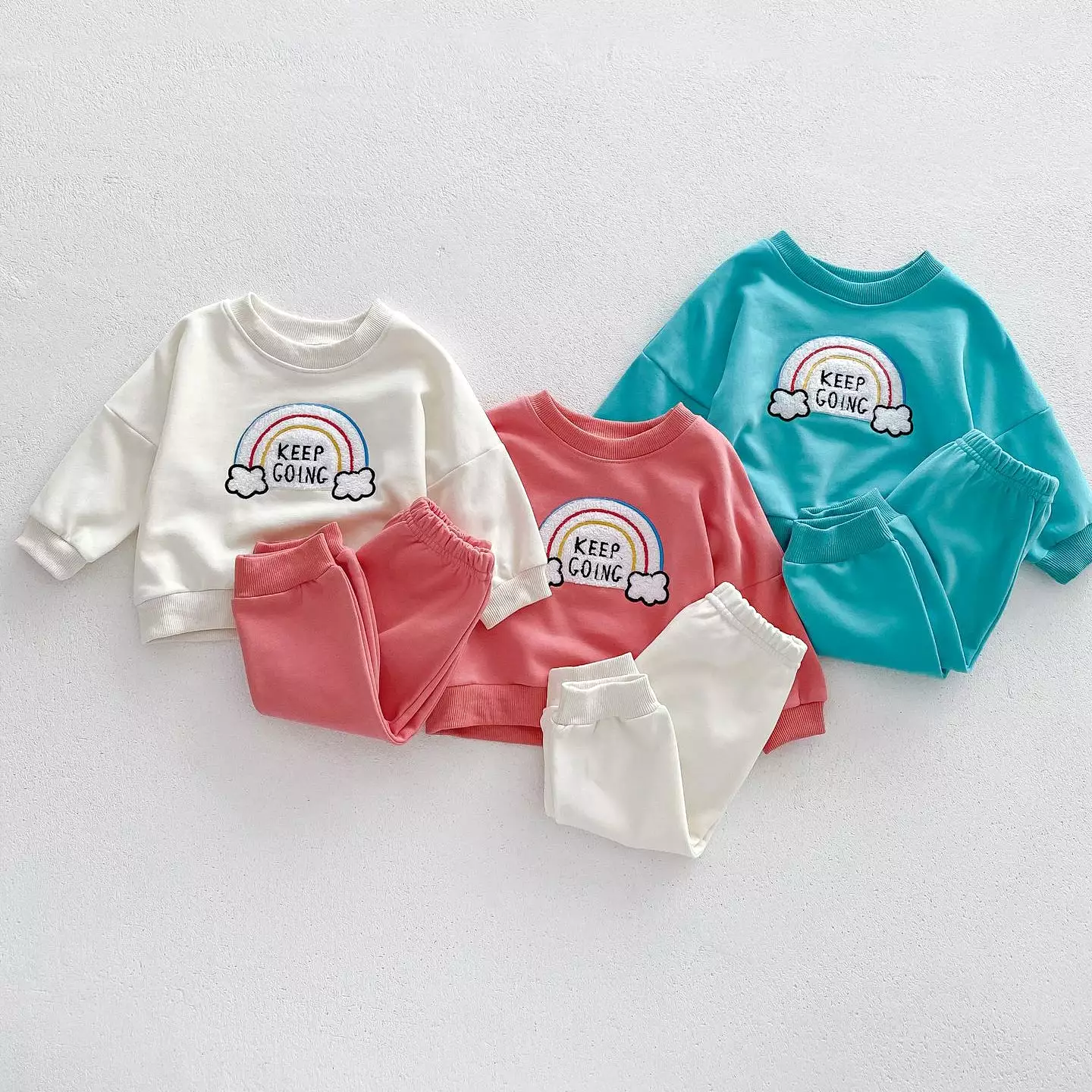 2 Pieces Set Baby Kid Girls Boys Rainbow Hoodies Sweatshirts And Solid Color Pants Wholesale 23101966