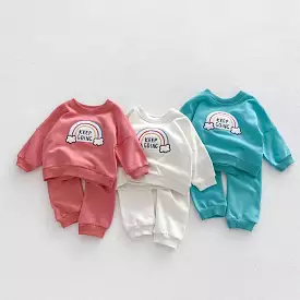 2 Pieces Set Baby Kid Girls Boys Rainbow Hoodies Sweatshirts And Solid Color Pants Wholesale 23101966