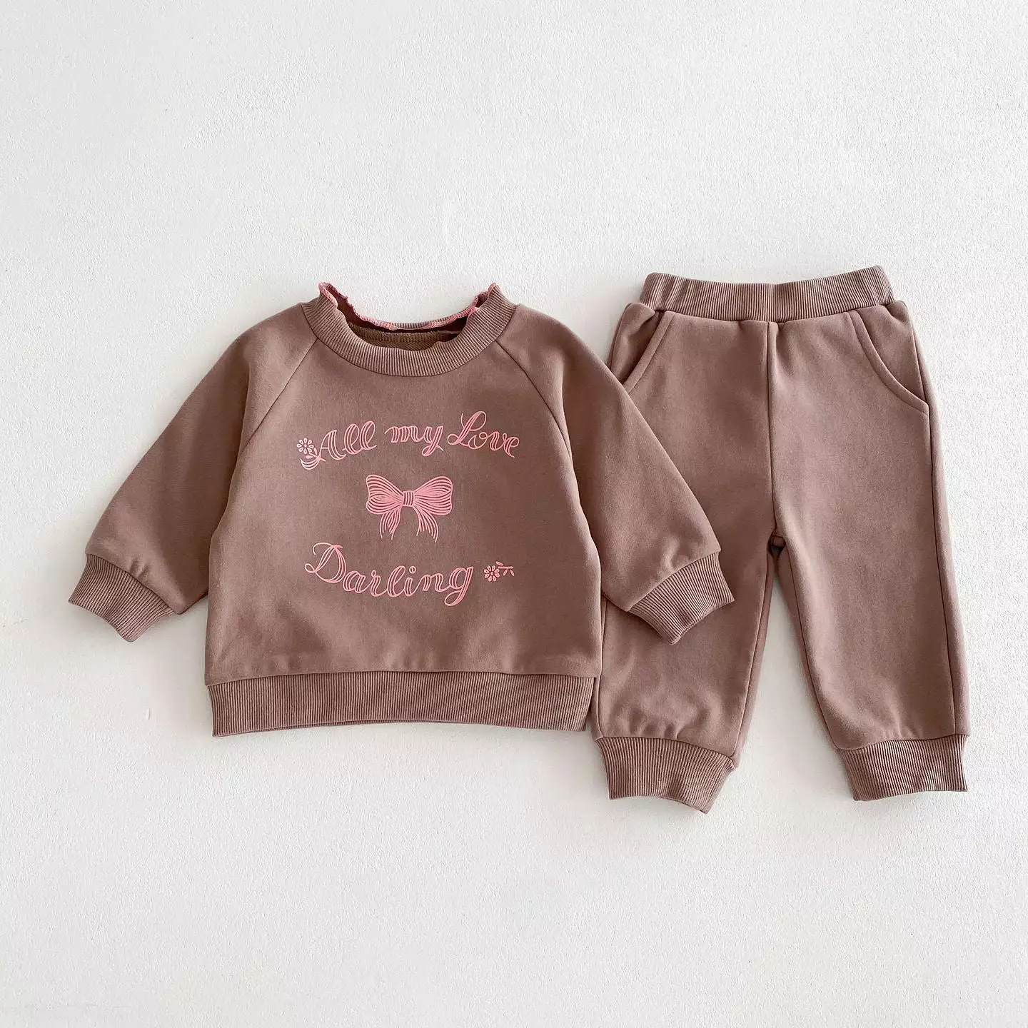 2 Pieces Set Baby Kid Girls Letters Tops And Solid Color Pants Wholesale 240111111