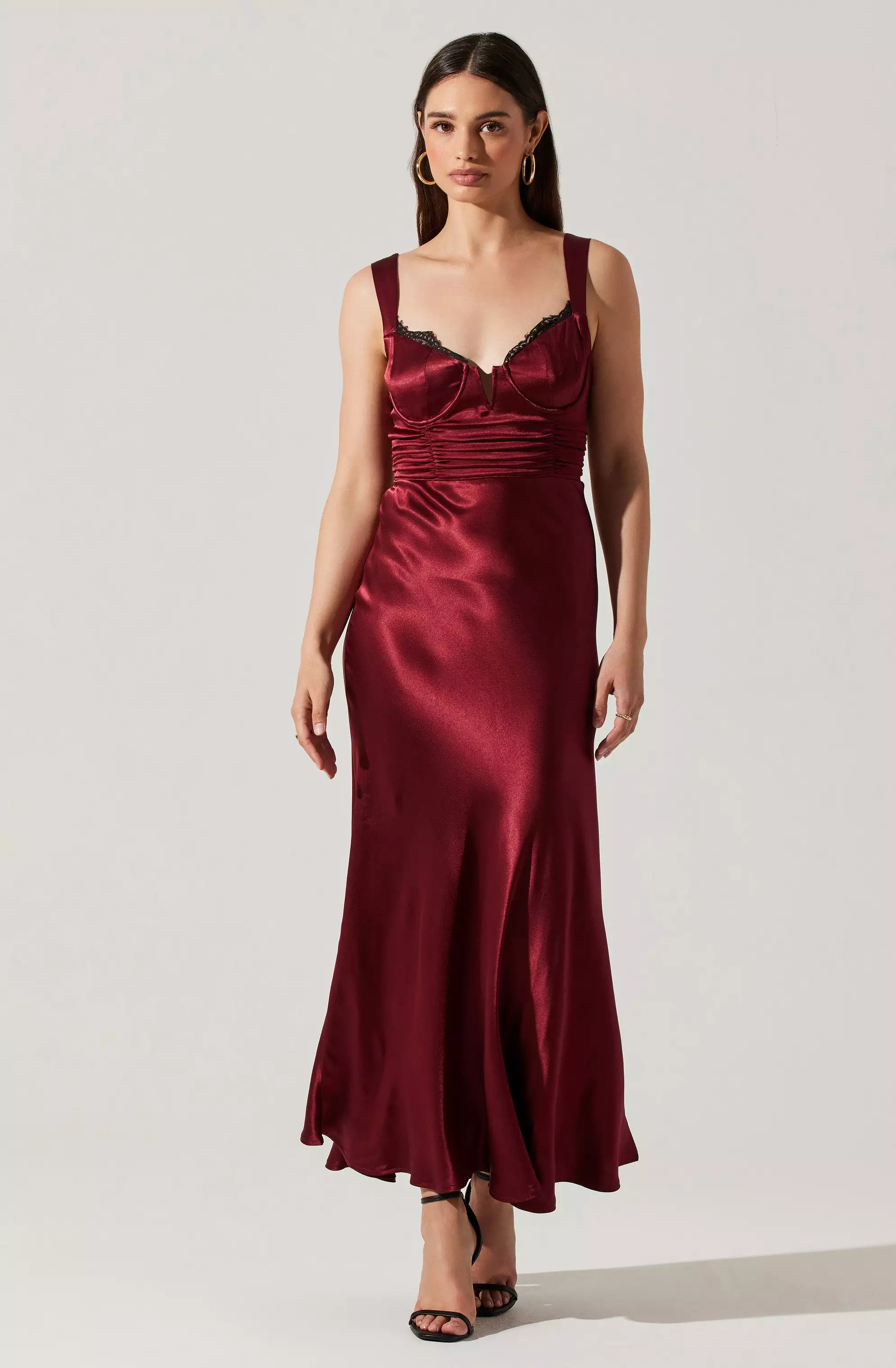 Aeris Satin Lace Trim Maxi Dress