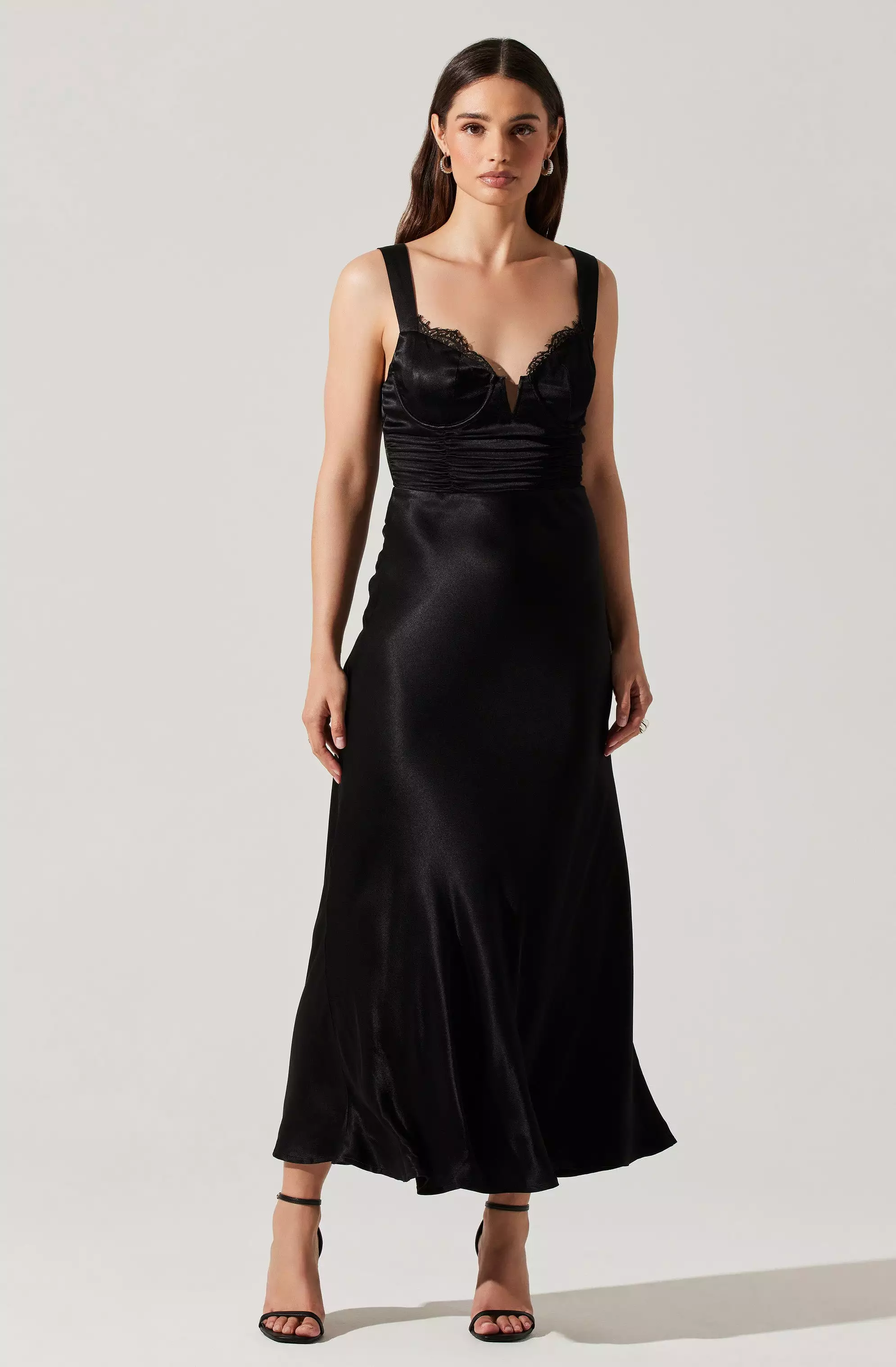 Aeris Satin Lace Trim Maxi Dress