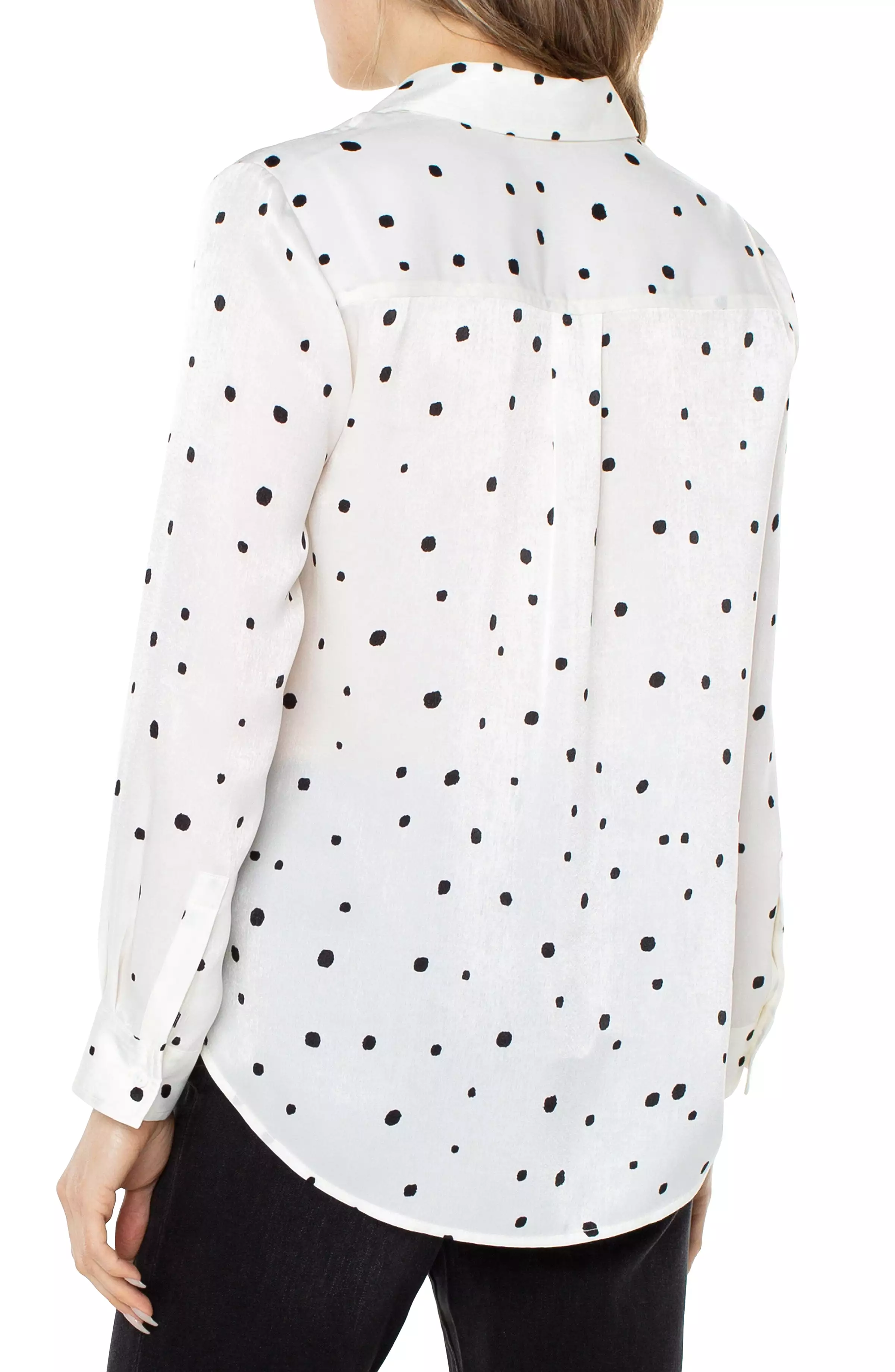 All Over Dot Button Front Woven Blouse