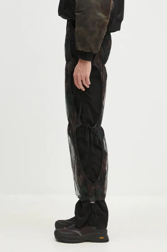 Andersson Bell trousers Camouflage Mesh Layered Tying Pants men's black color apa767wl