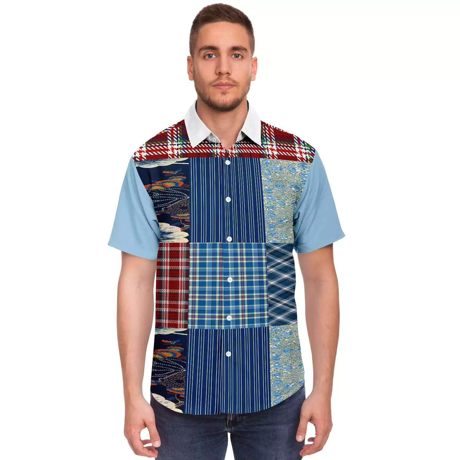 Andromeda Blue Patchwork Button Down Shirt