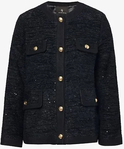 Anine Bing Womens Black Lydia sequin-knit tweed jacket