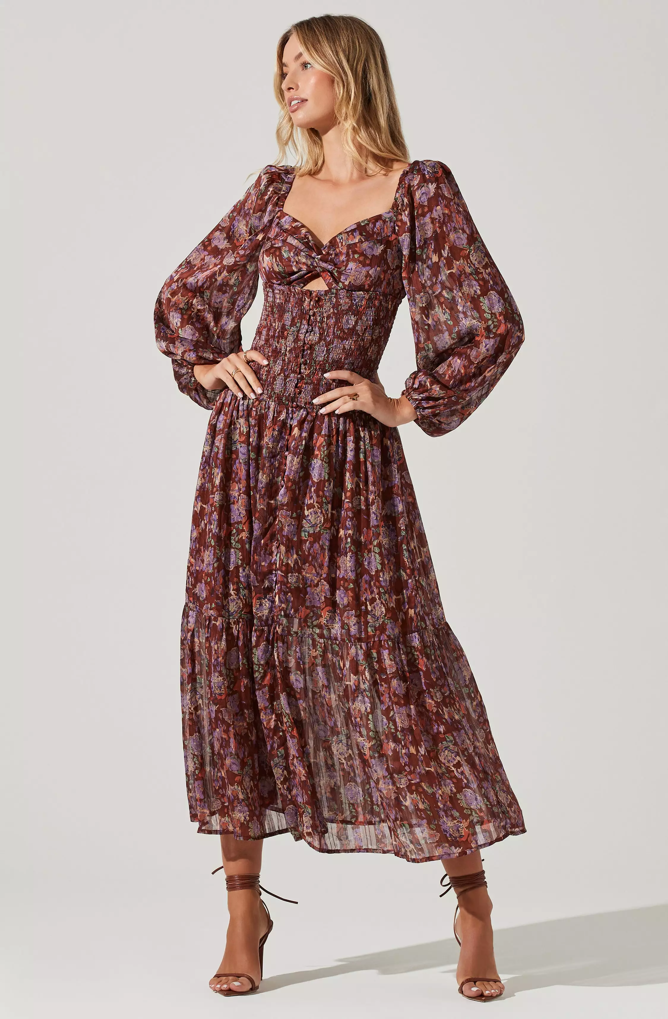 Arlette Floral Sweetheart Long Sleeve Maxi Dress