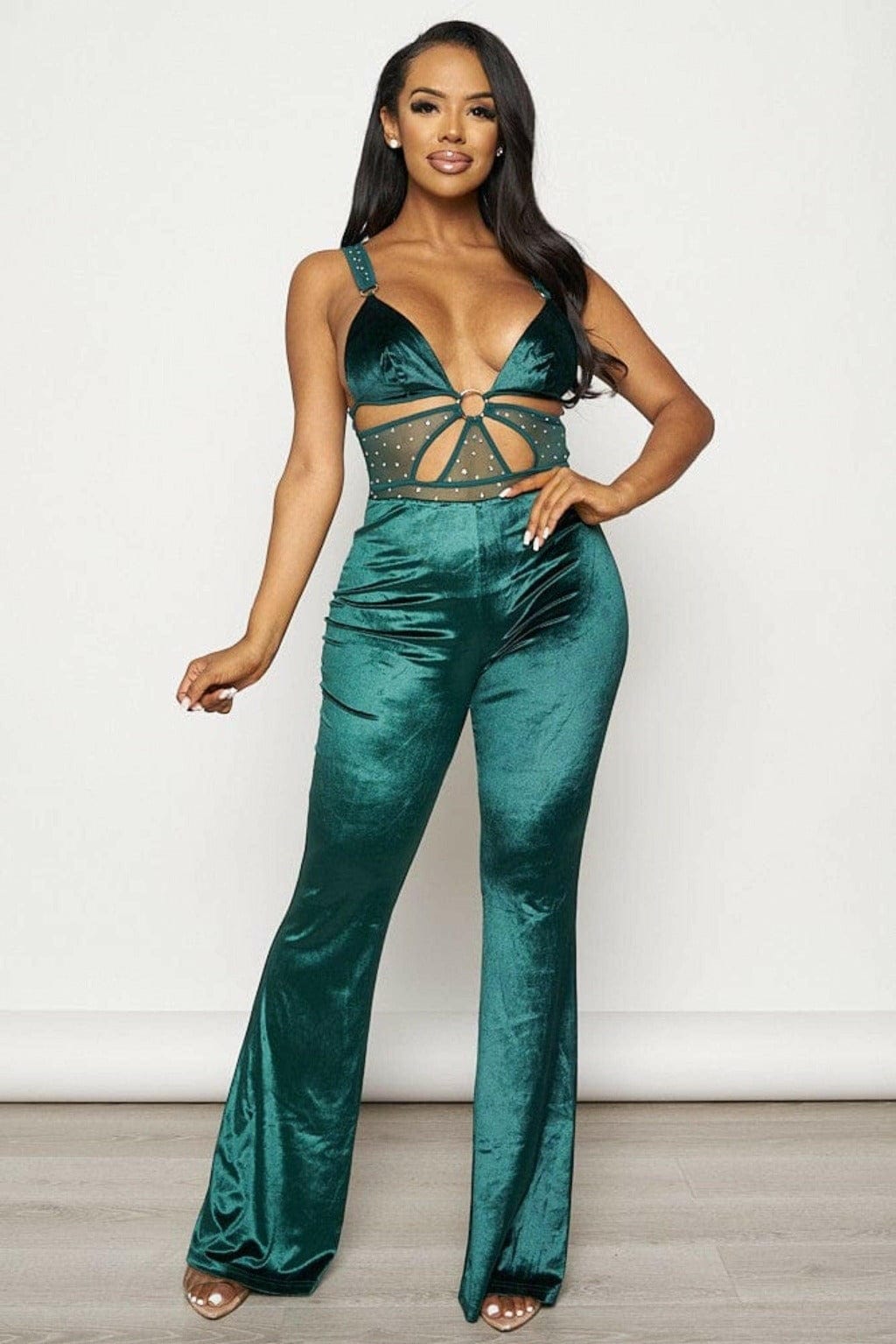 Band Waist Poplin Velvet Jumpsuits