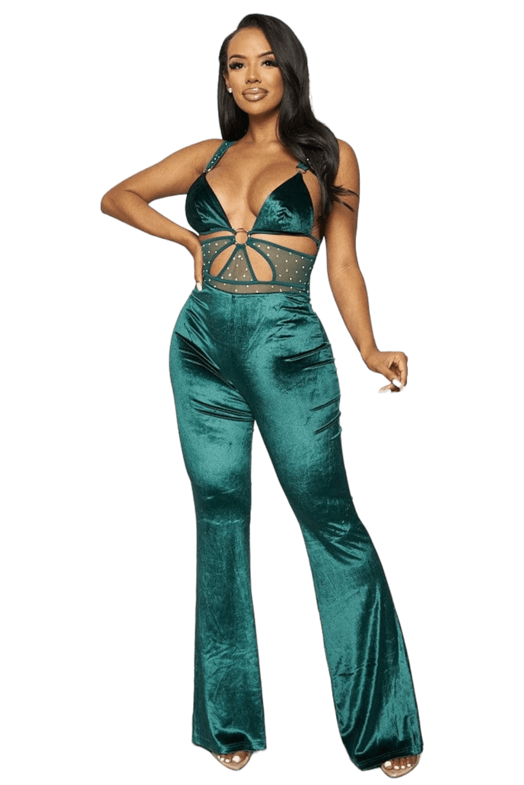 Band Waist Poplin Velvet Jumpsuits