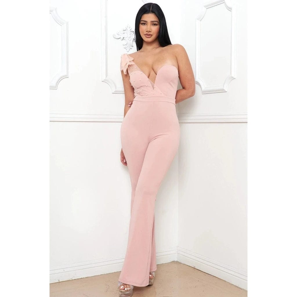 Big Hit Mesh One Shoulder Jumpsuit-Pink