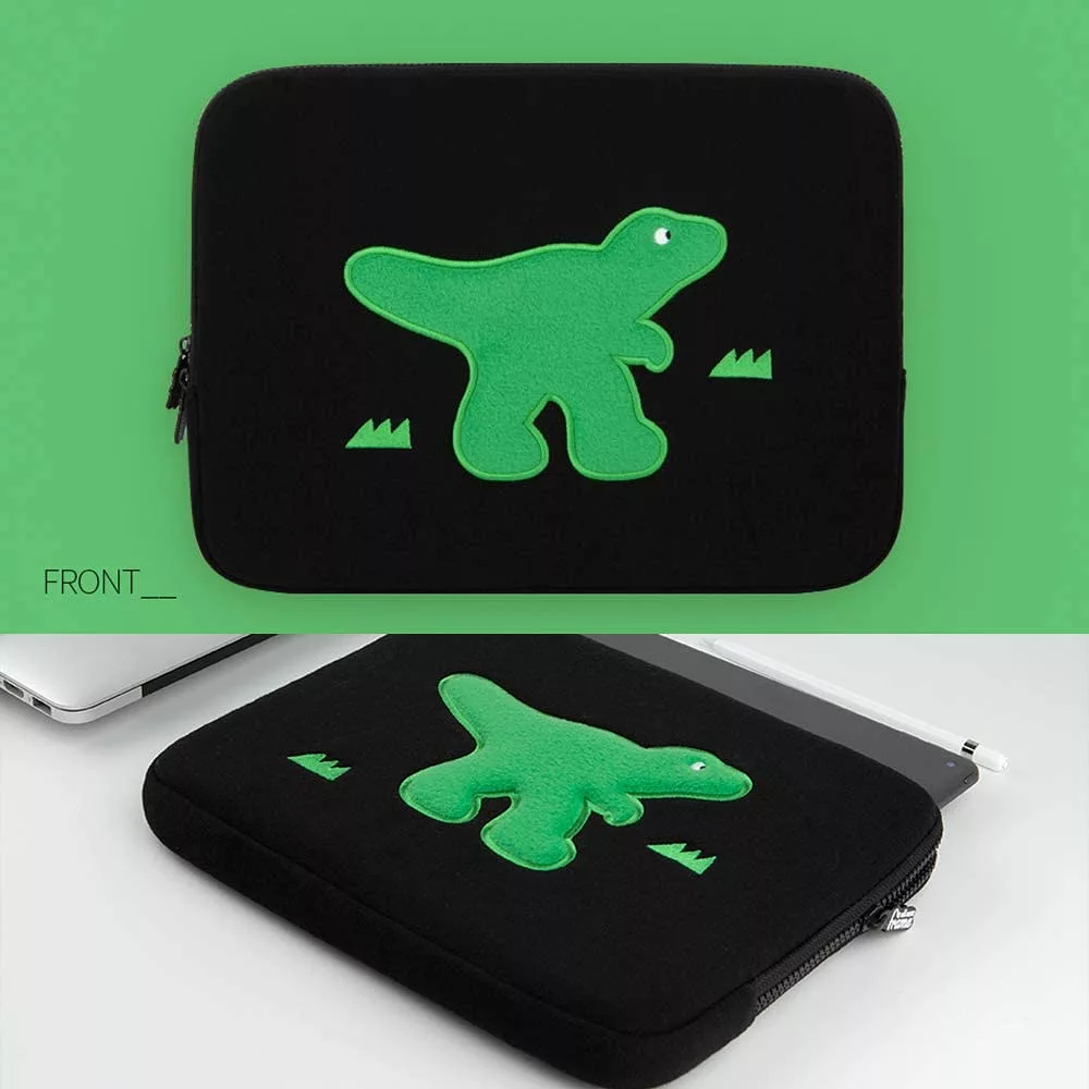 Black Green Dinosaur embroidery Laptop Sleeves iPad 13 14 15inch Fitted Cases Pouches Protective Covers Purses Handbags Square C