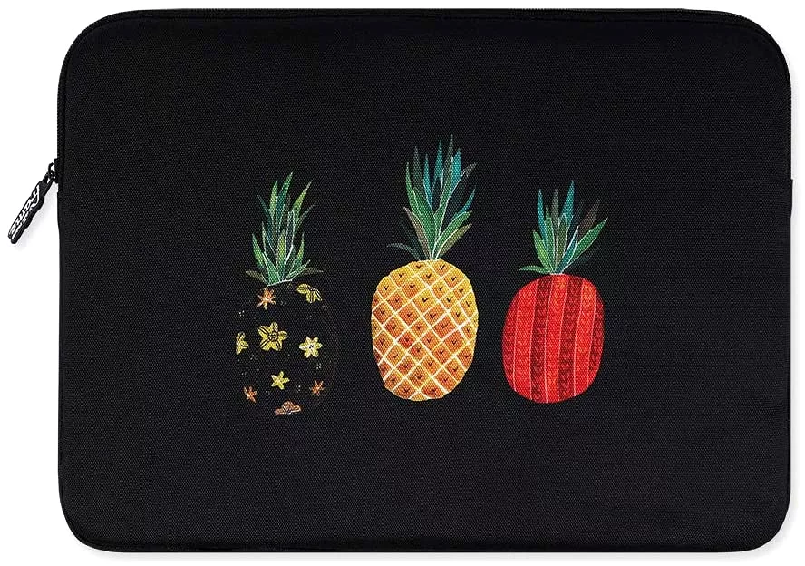 Black Pineapple Graphic iPad 11 13 15 17 inch Laptop Sleeves Cases Protective Covers Purses Handbags Square Cushion Pouches Desi