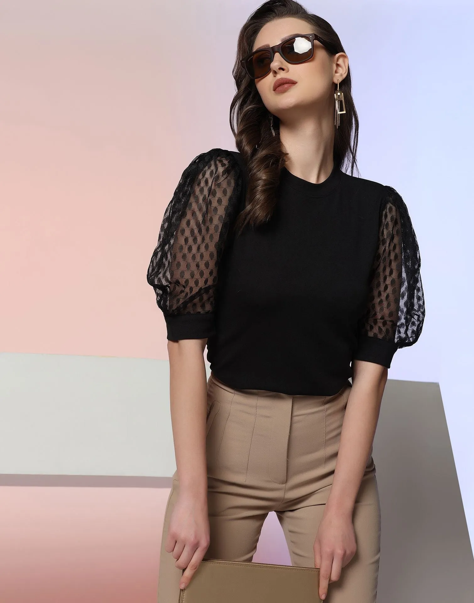 Black Puff Sleeve Top