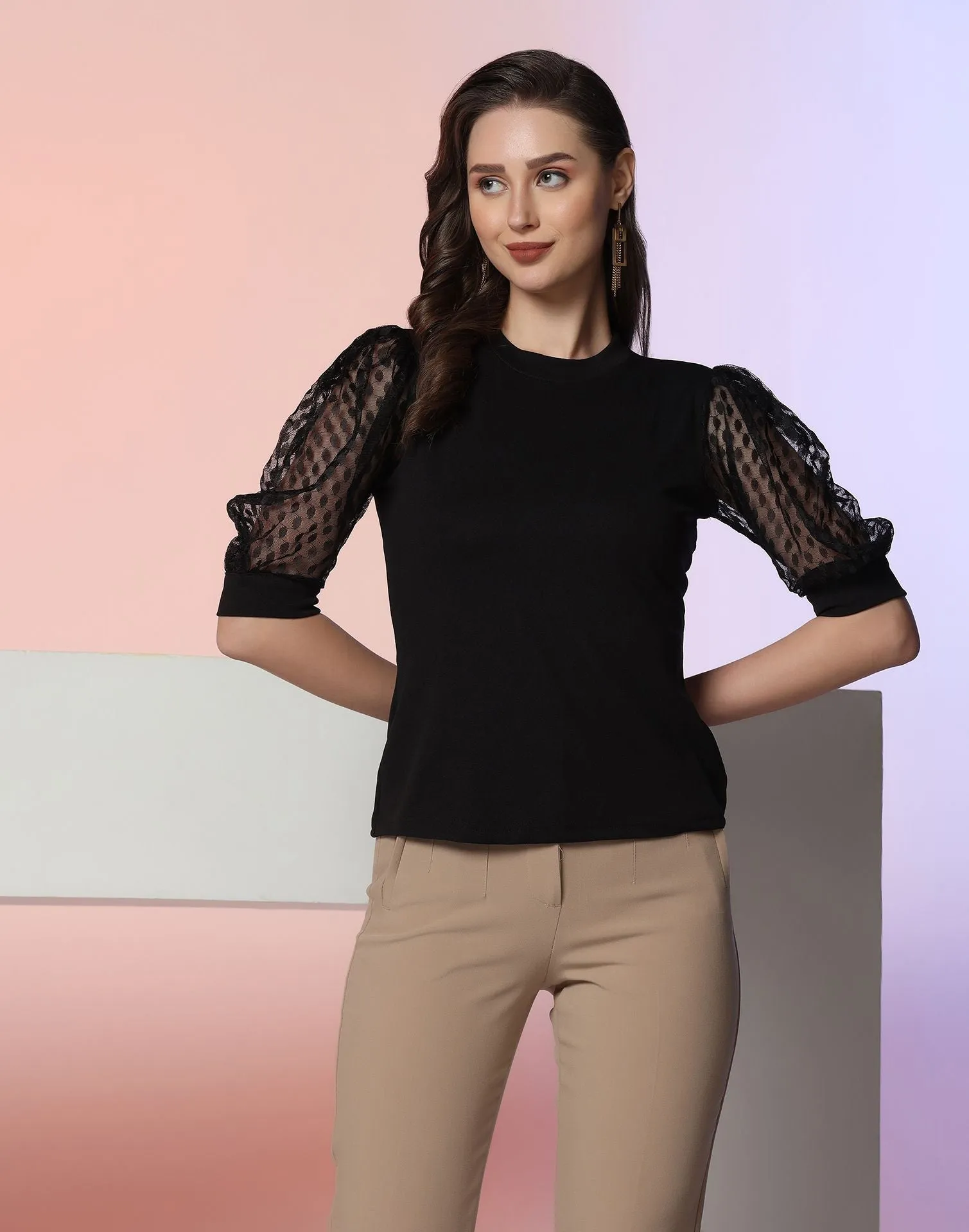 Black Puff Sleeve Top