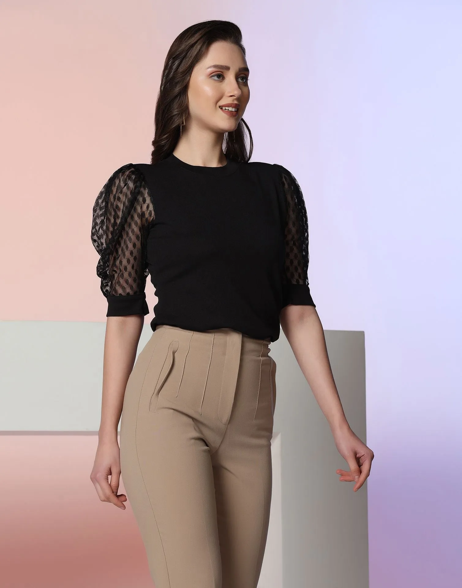 Black Puff Sleeve Top