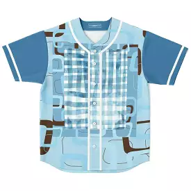 Blue Geo Patchwork Plaid Baseball Jersey