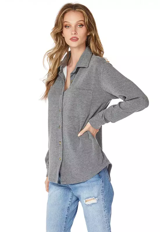 Bobi - Cozy Button Front Shacket Charcoal