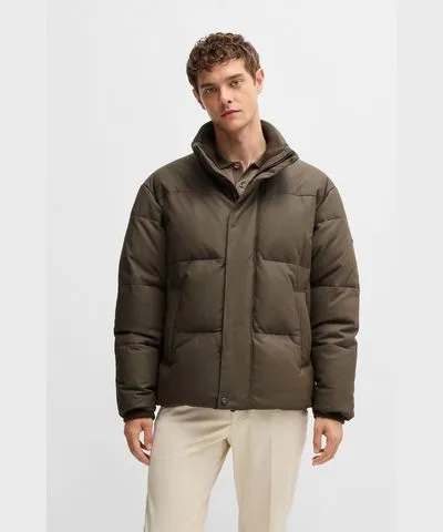 Boss x ASTON MARTIN leather puffer jacket with wool ribbing