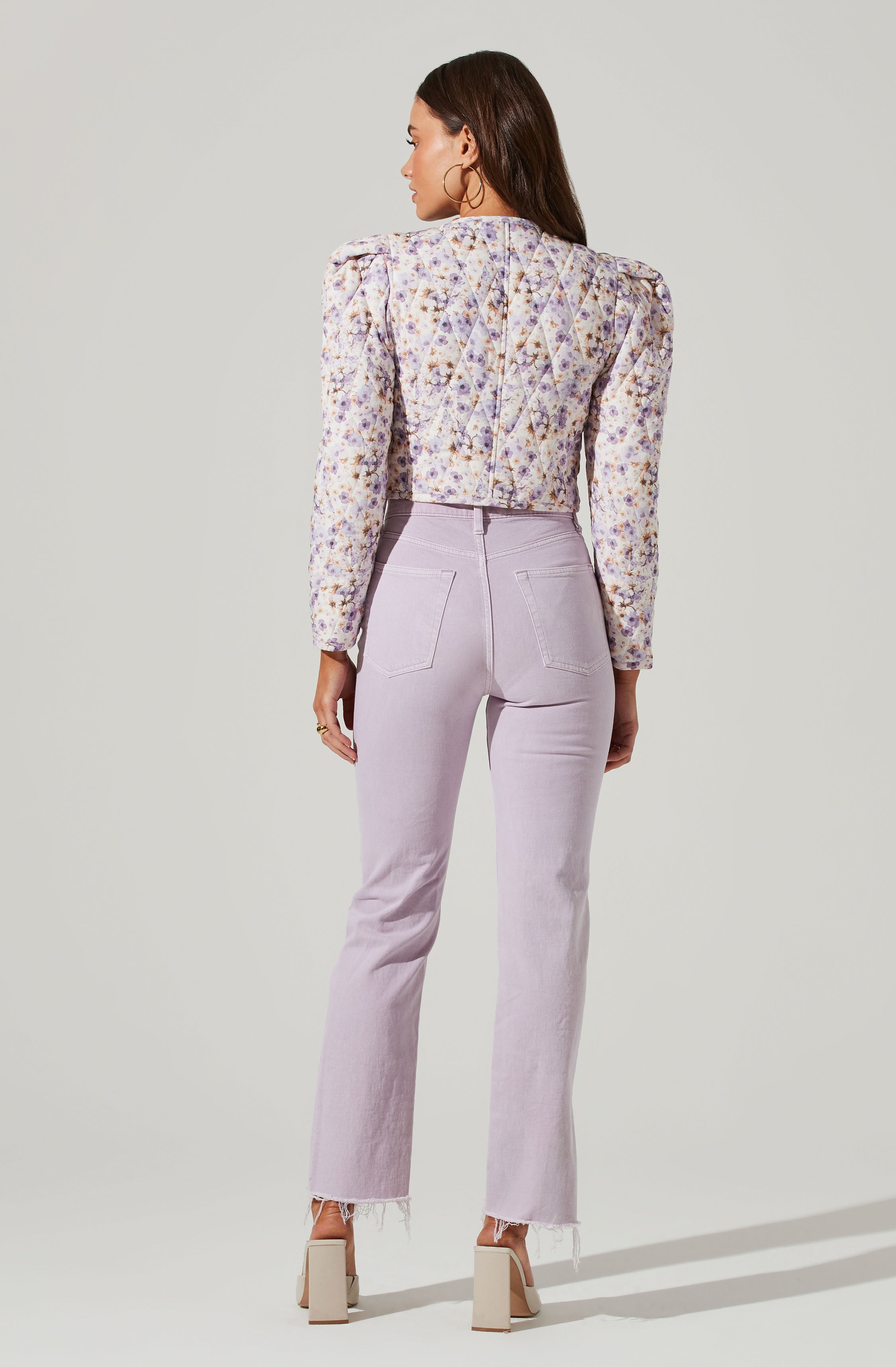 Brea Floral Quilted Cropped Puff Sleeve Jacket