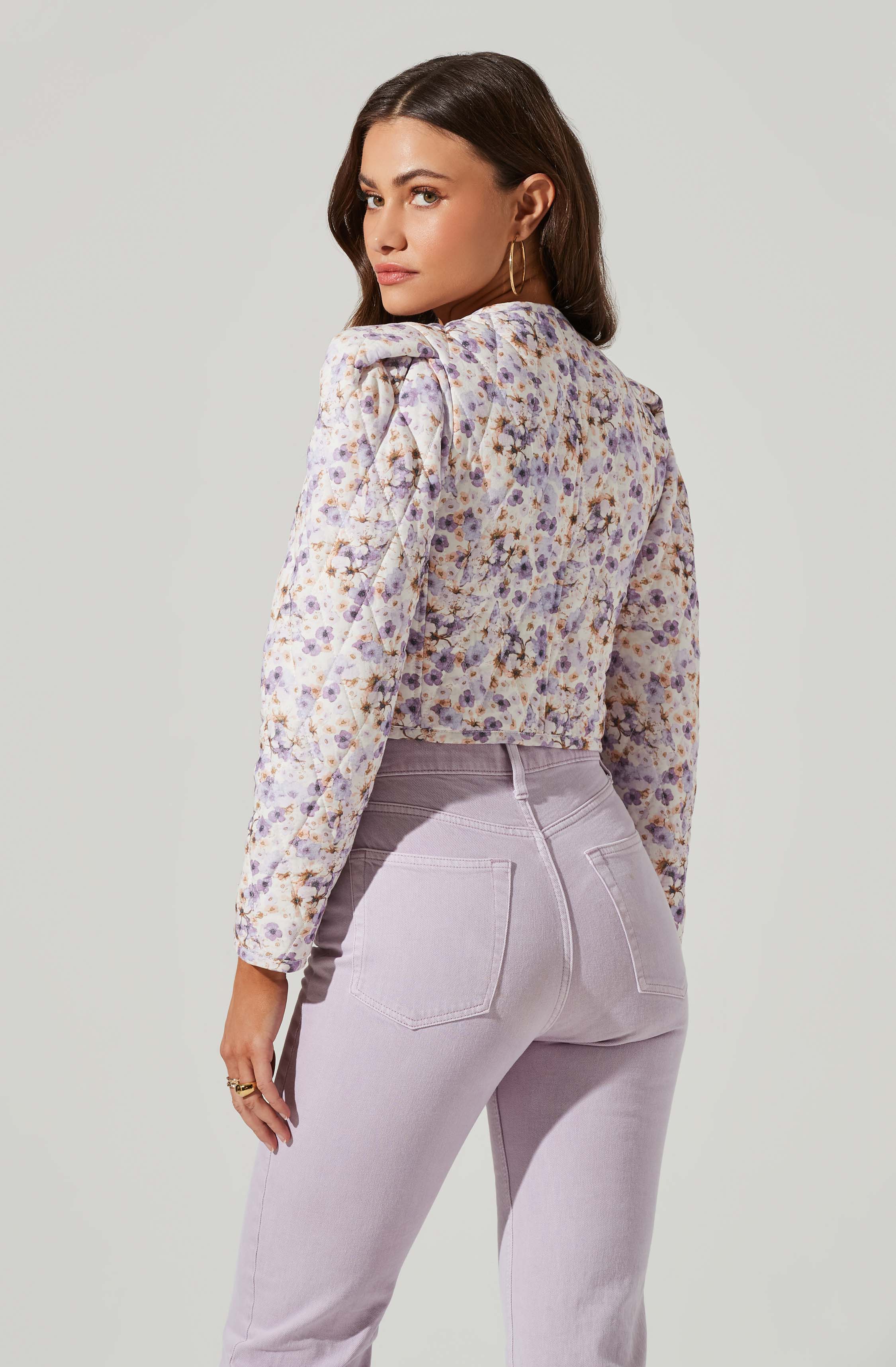 Brea Floral Quilted Cropped Puff Sleeve Jacket