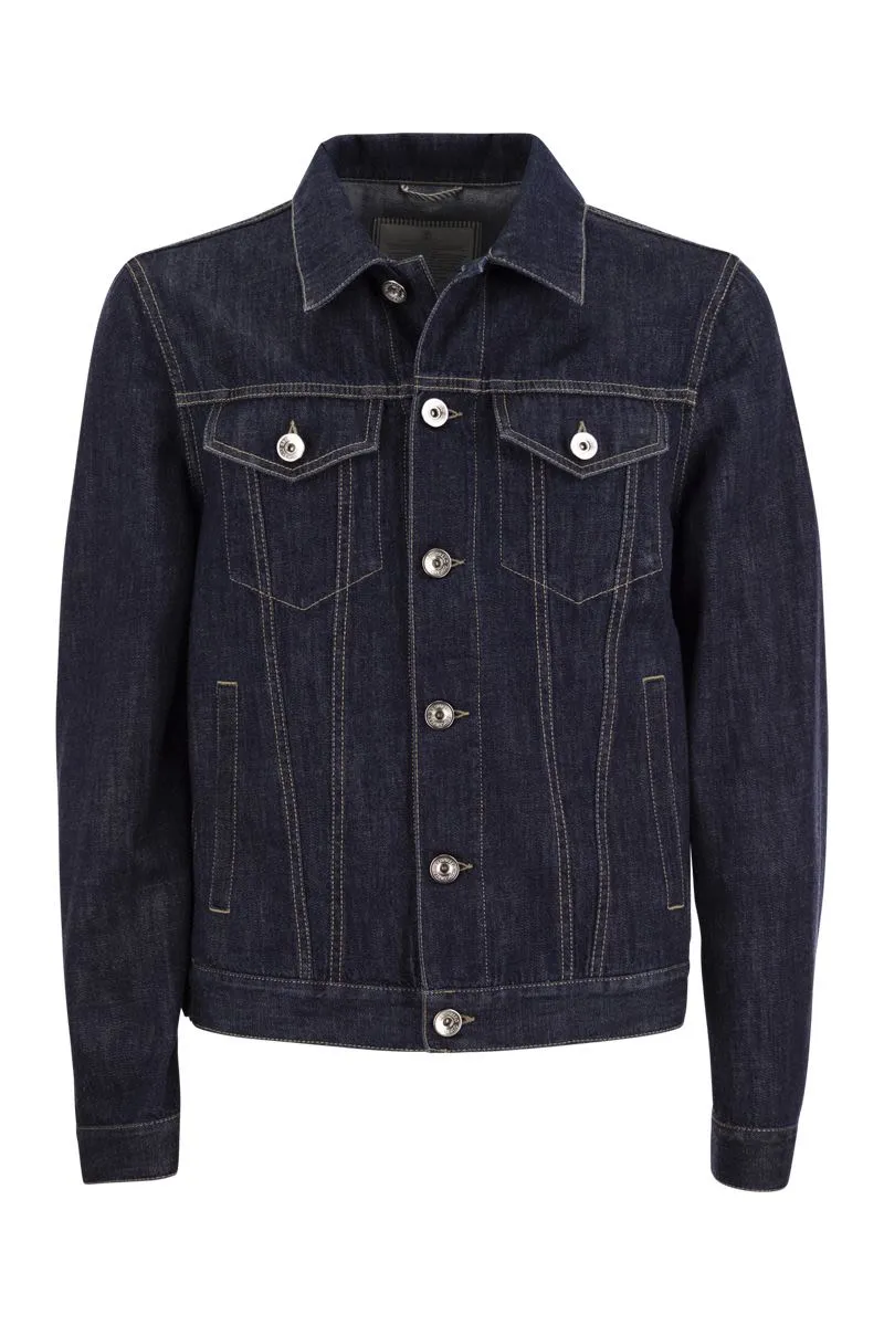 BRUNELLO CUCINELLI Navy Denim Jacket for Men | SS24 Collection