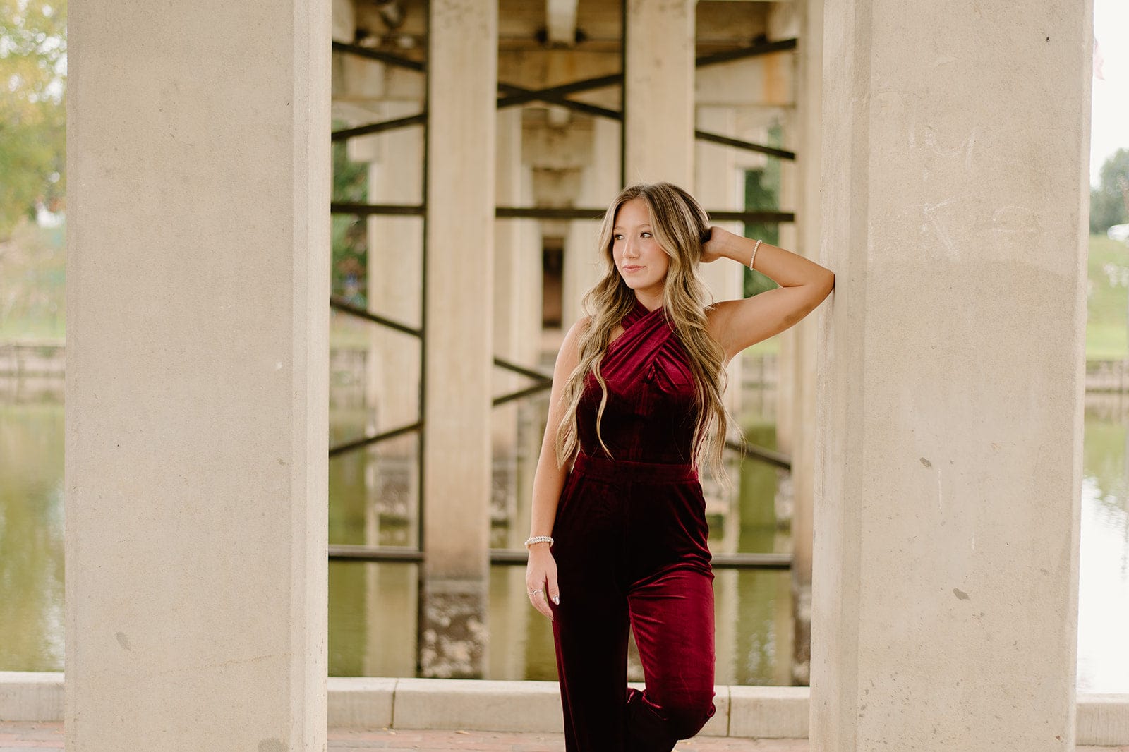 Burgundy Velvet Halter Neck Jumpsuit