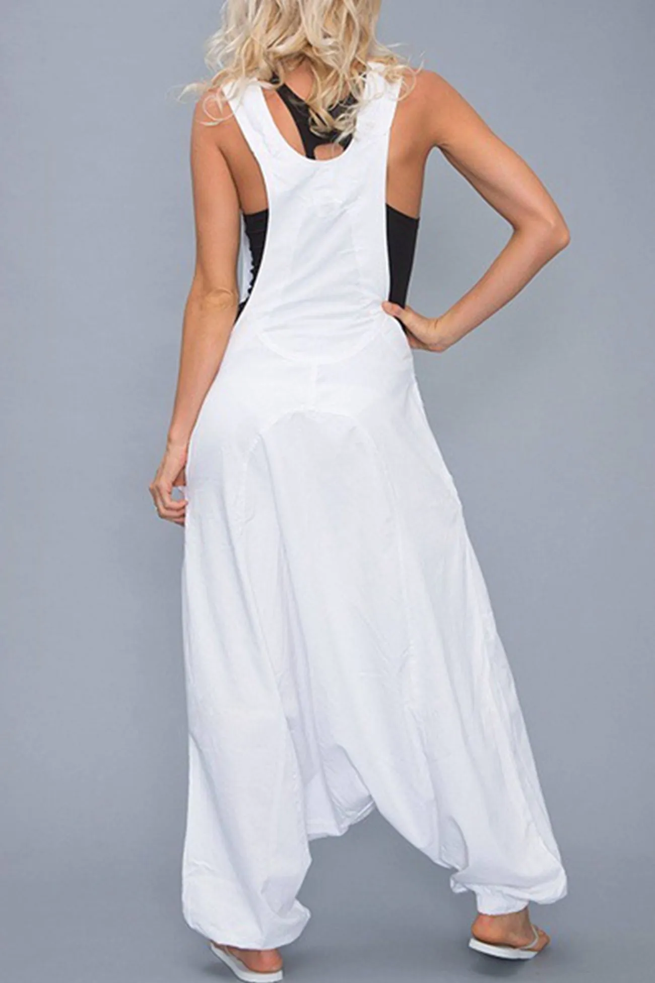 Buttoned Sleeveless Harem Cotton Jumpsuits