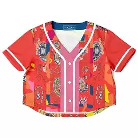 Chili Pepper Camo Paisley Cropped Button Front Jersey