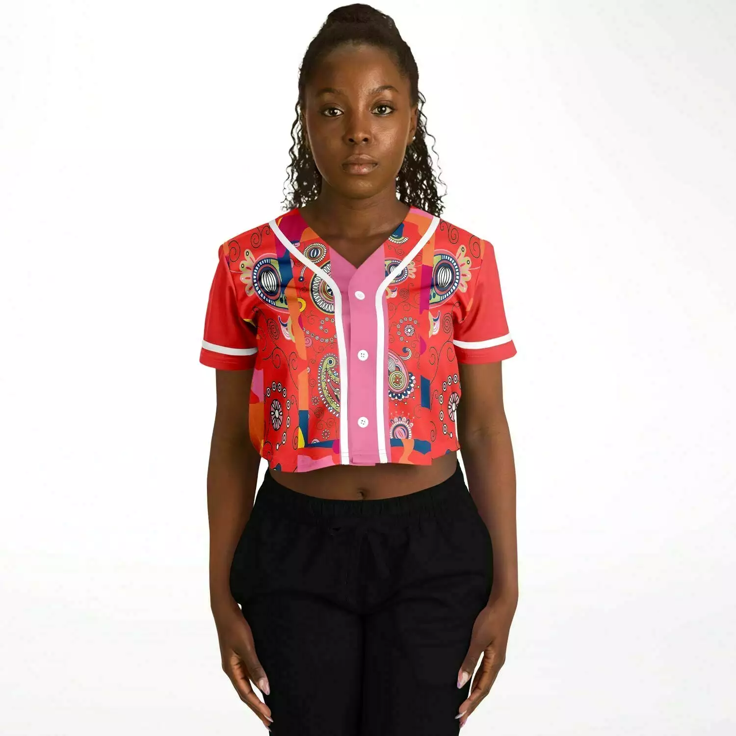 Chili Pepper Camo Paisley Cropped Button Front Jersey