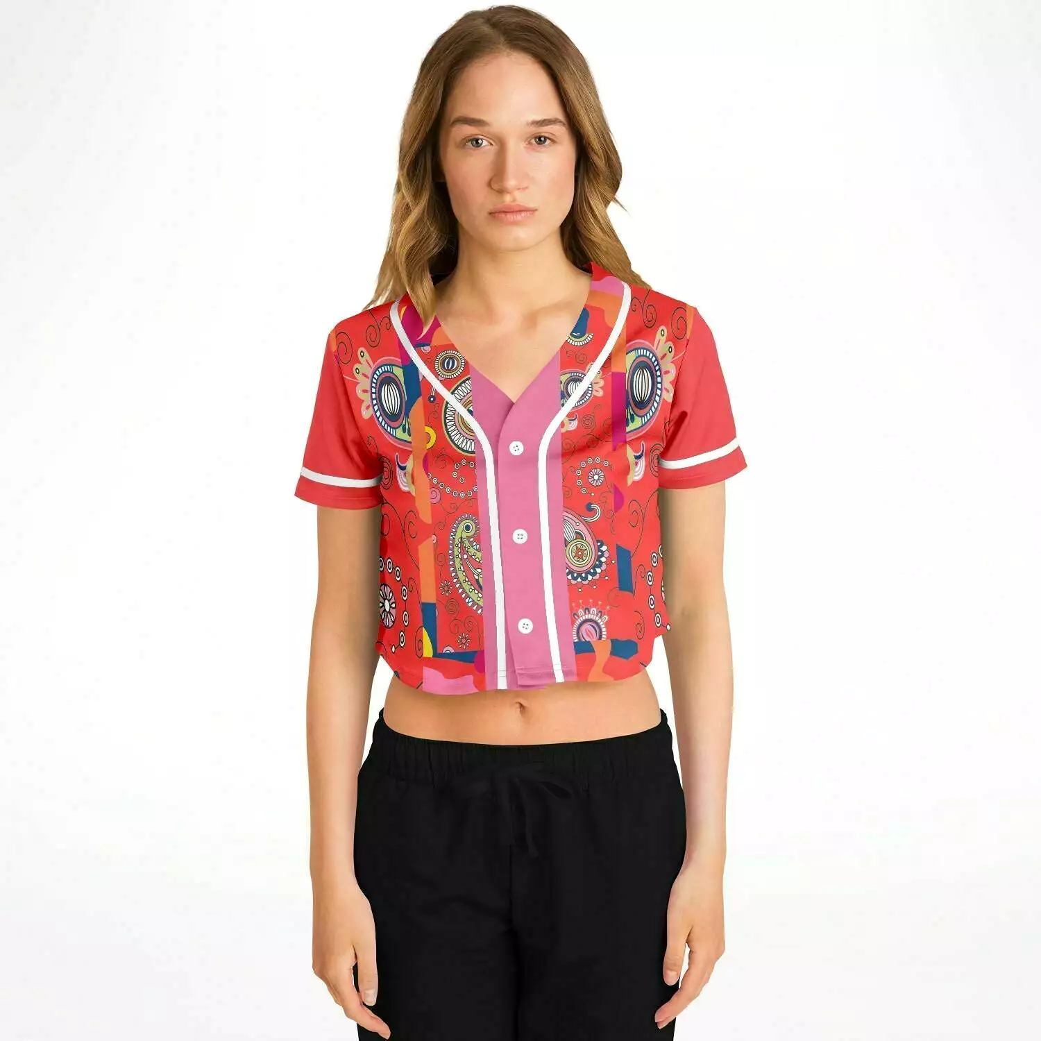 Chili Pepper Camo Paisley Cropped Button Front Jersey