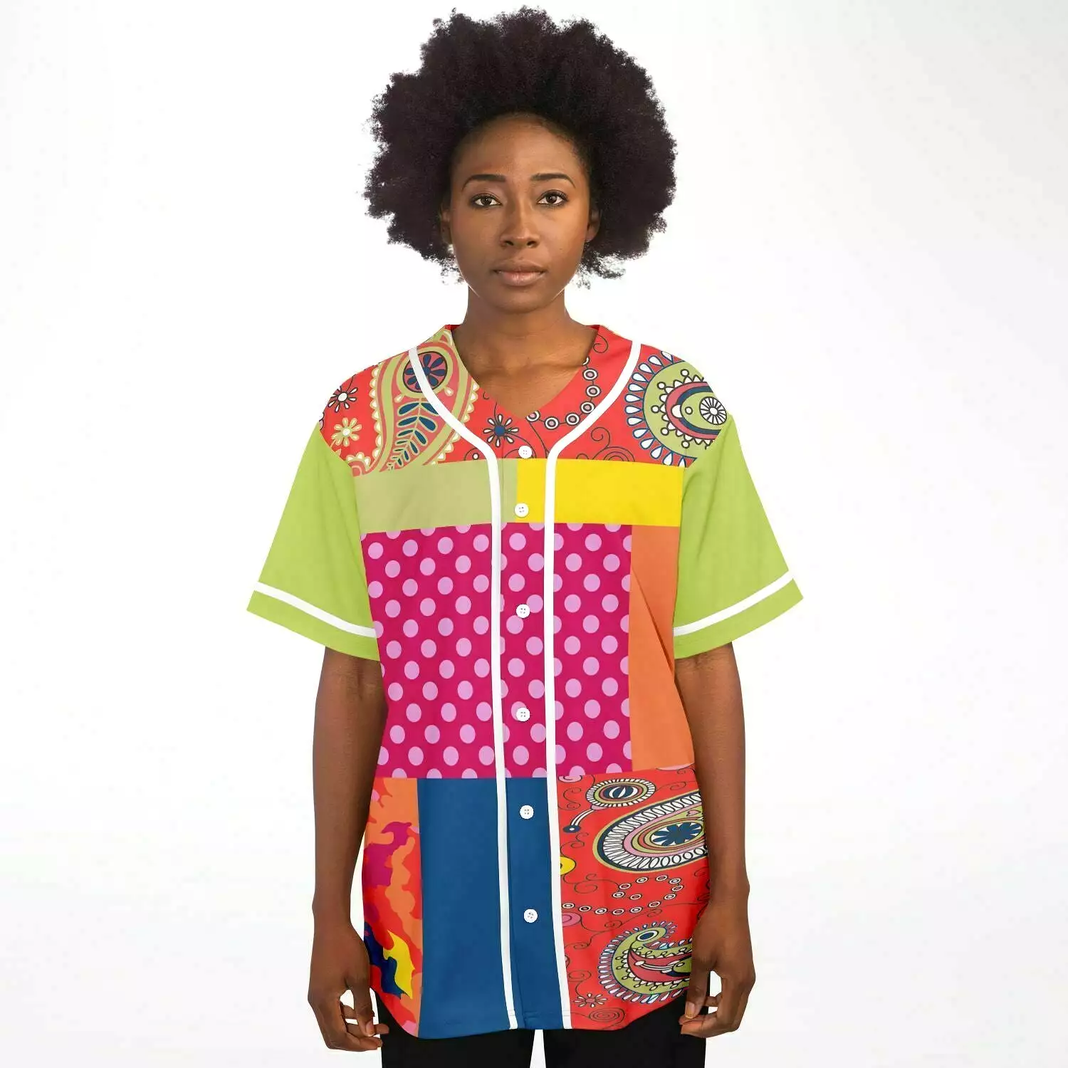 Chili Pepper Patchwork Button Front Jersey