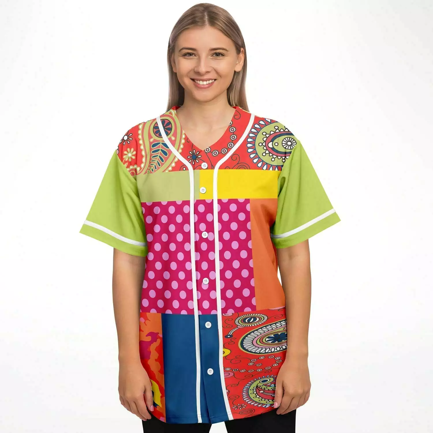 Chili Pepper Patchwork Button Front Jersey