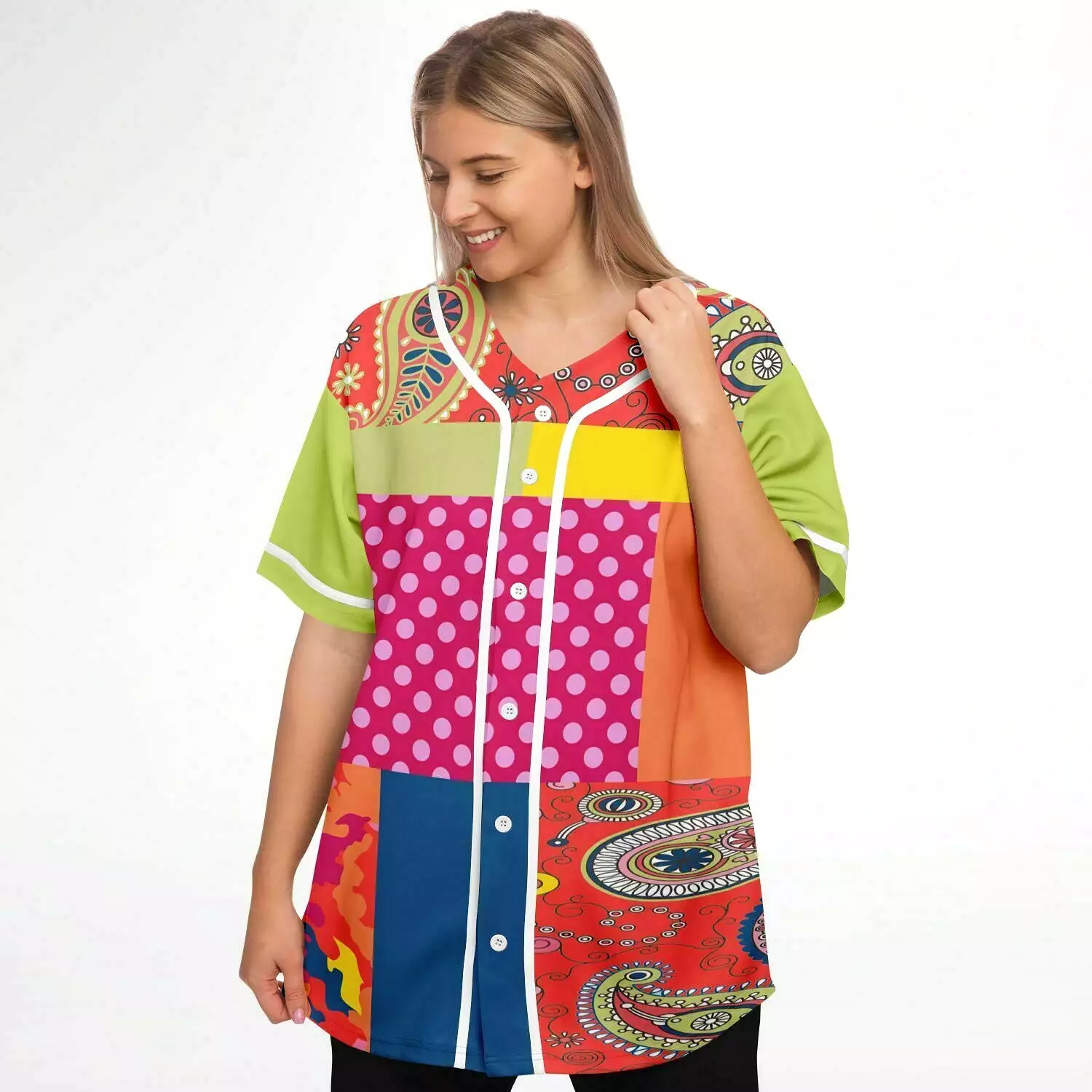 Chili Pepper Patchwork Button Front Jersey