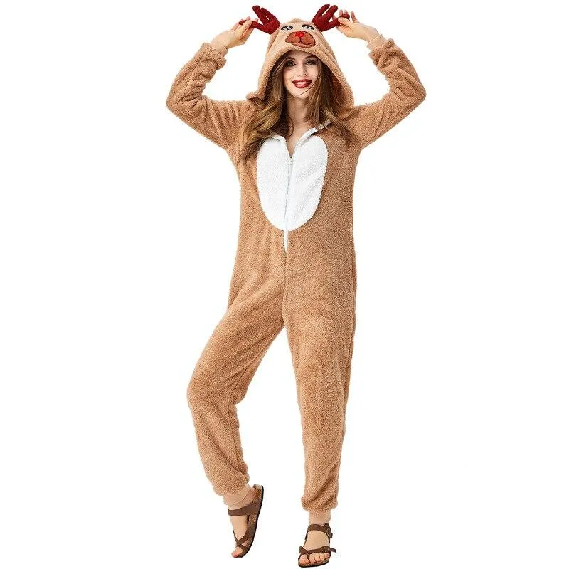 Christmas clothes Children Adult jumpsuits Onesie Cartoon elk Animals Kids One Piece Cosplay costume Women Festivals Party