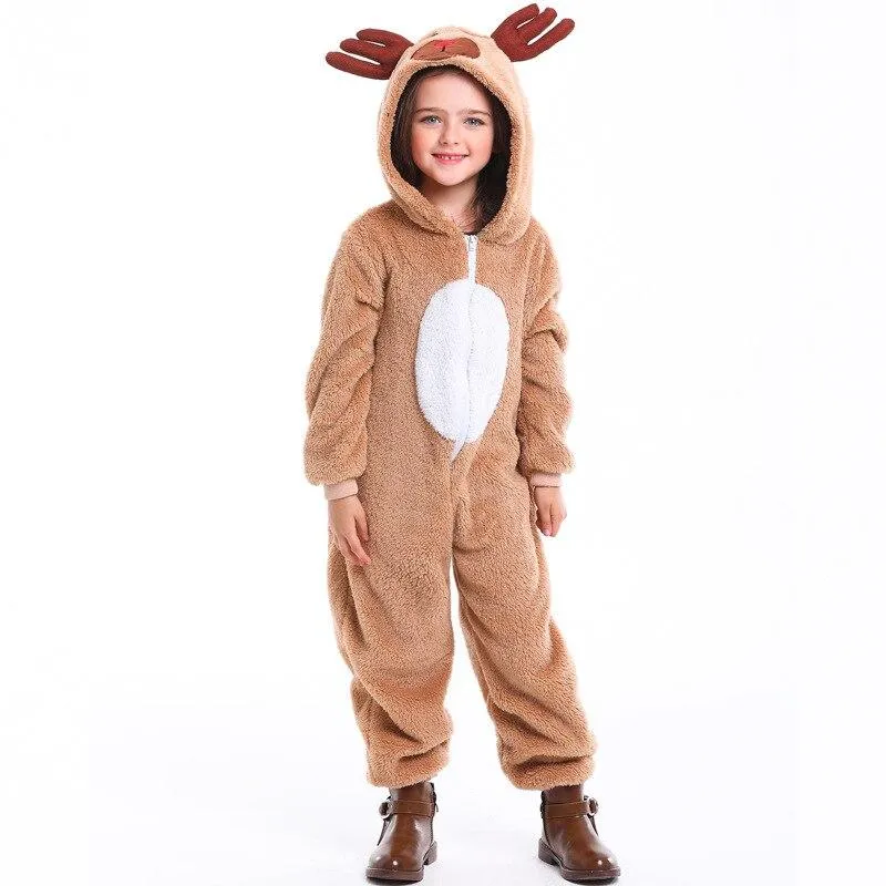 Christmas clothes Children Adult jumpsuits Onesie Cartoon elk Animals Kids One Piece Cosplay costume Women Festivals Party