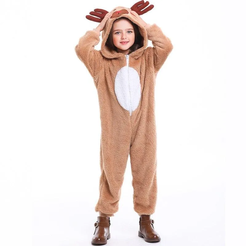 Christmas clothes Children Adult jumpsuits Onesie Cartoon elk Animals Kids One Piece Cosplay costume Women Festivals Party