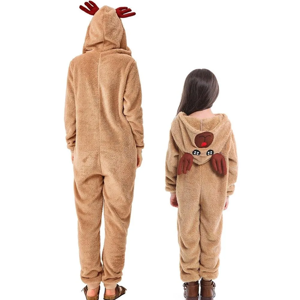 Christmas clothes Children Adult jumpsuits Onesie Cartoon elk Animals Kids One Piece Cosplay costume Women Festivals Party