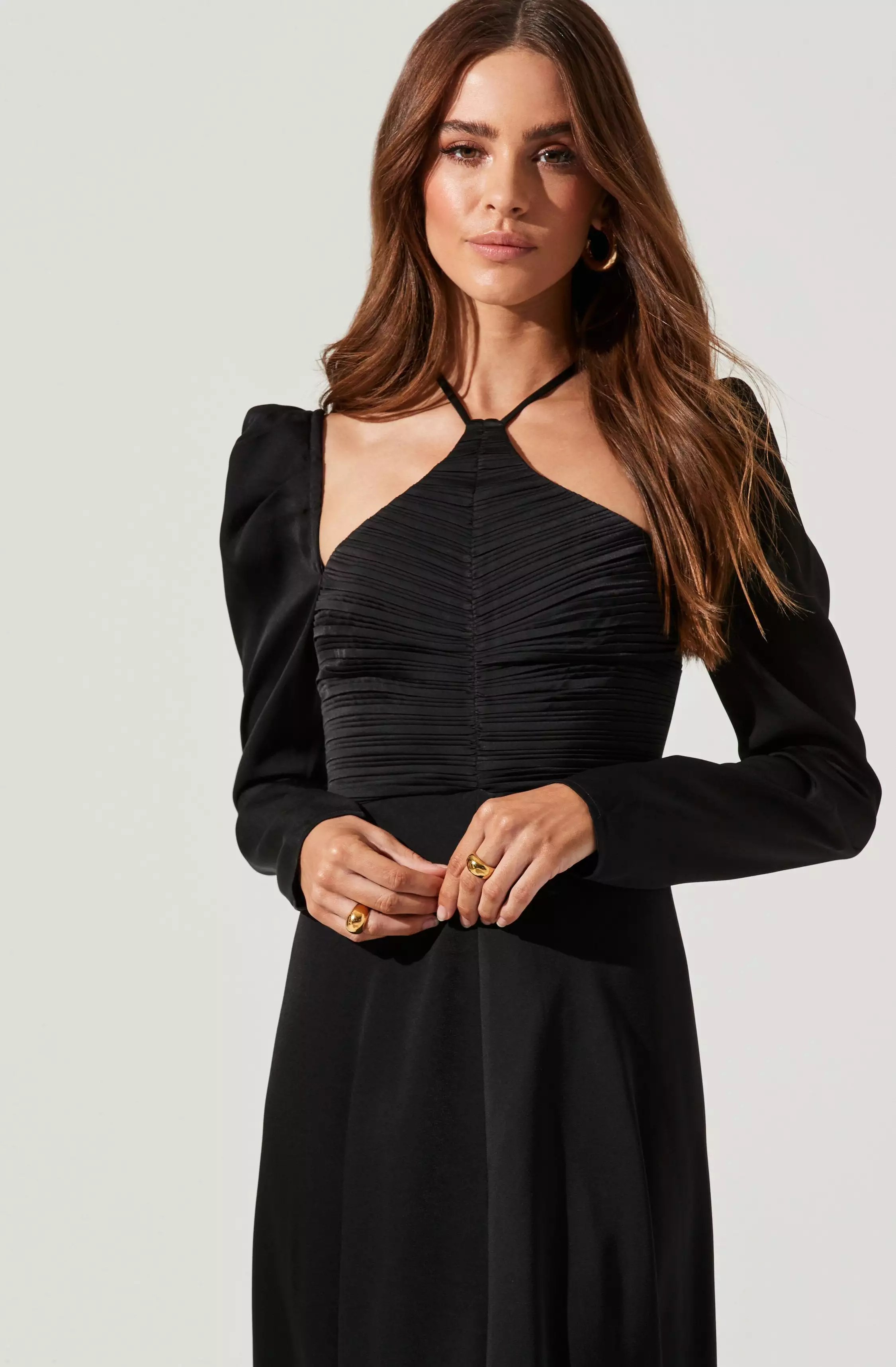 Cinched Halter Tie Satin Midi Dress