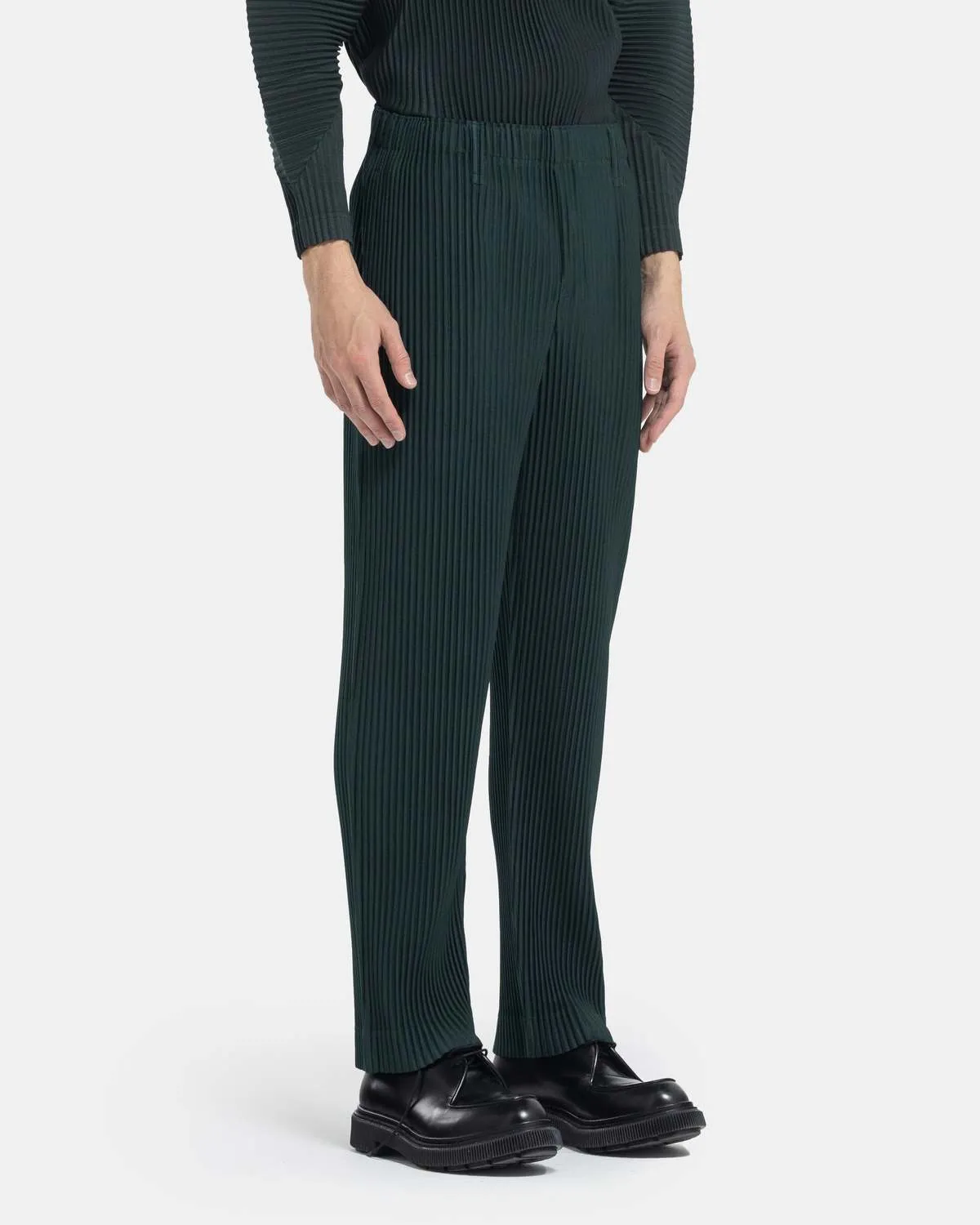 Color Pleated Pants - Deep Green