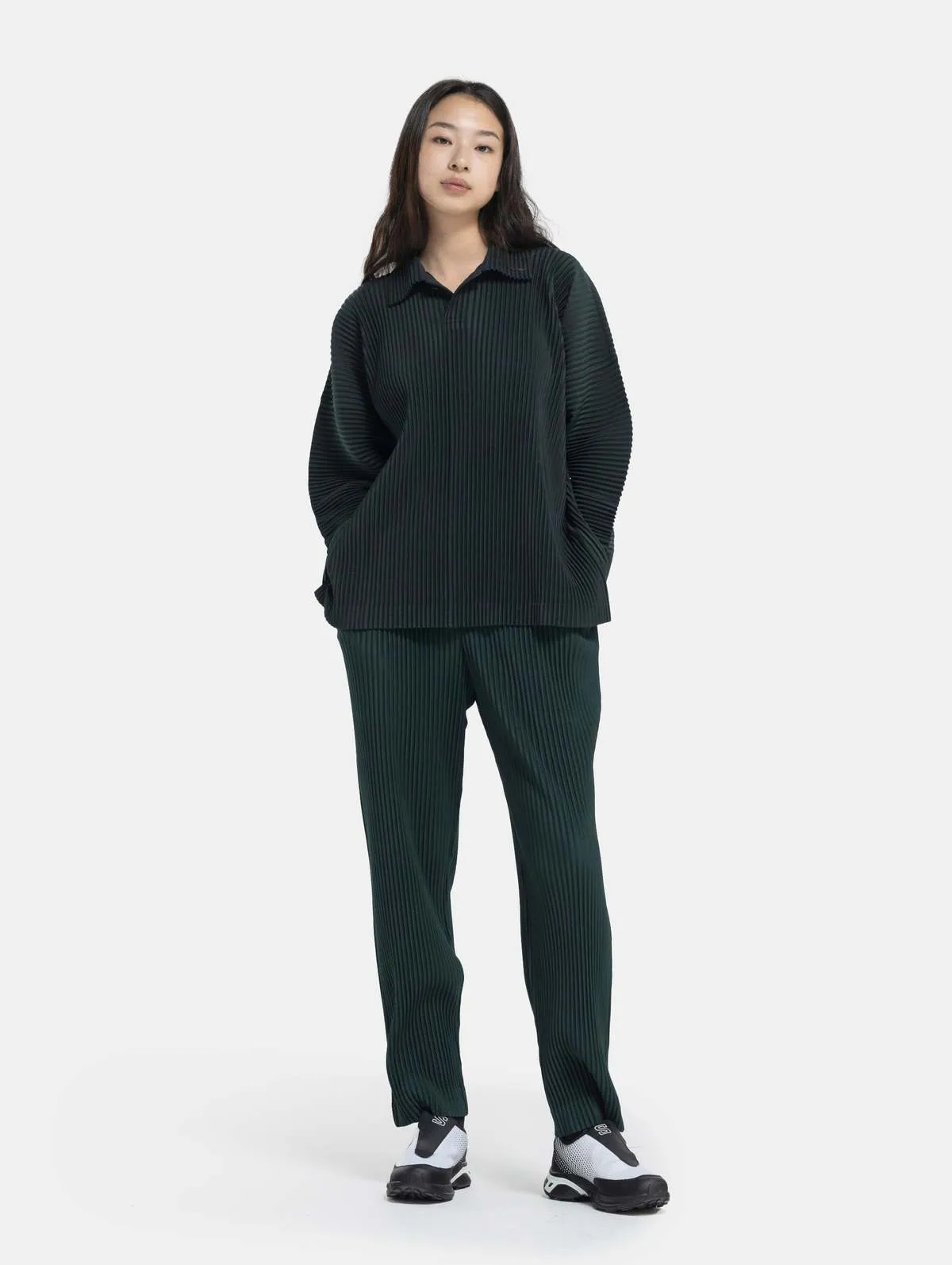 Color Pleated Pants - Deep Green