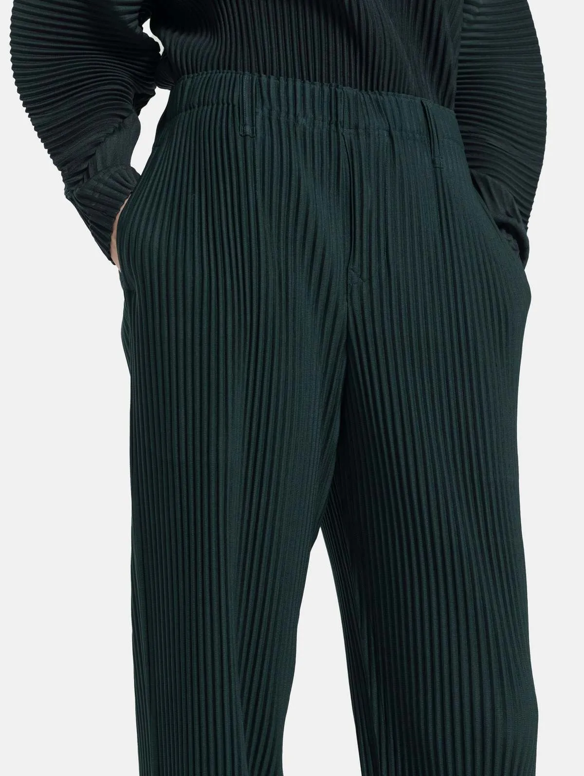 Color Pleated Pants - Deep Green