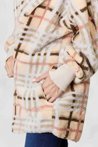 Cream Checked Faux Fur Hooded Jacket