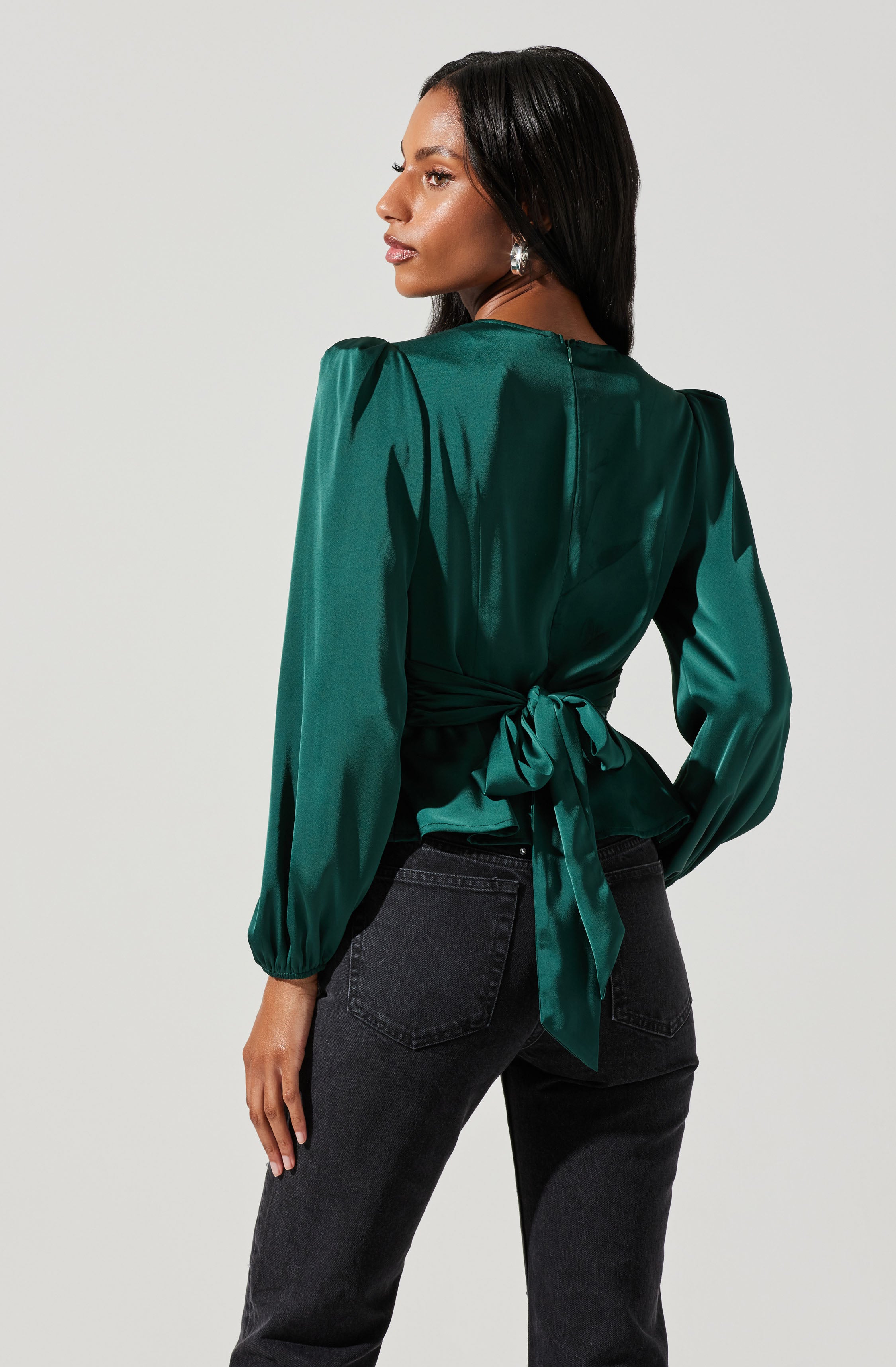 Eliana Satin Puff Sleeve Twist Front Top