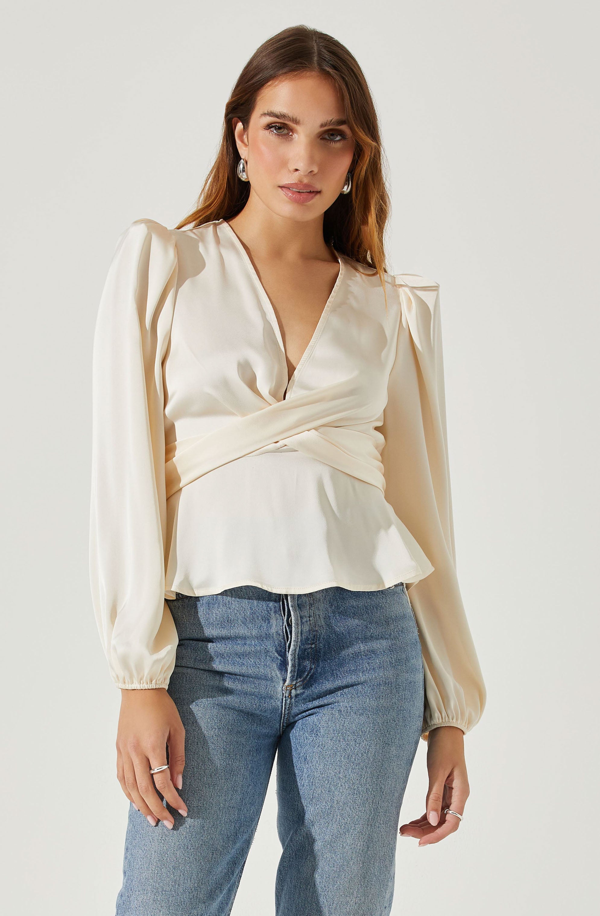 Eliana Satin Puff Sleeve Twist Front Top